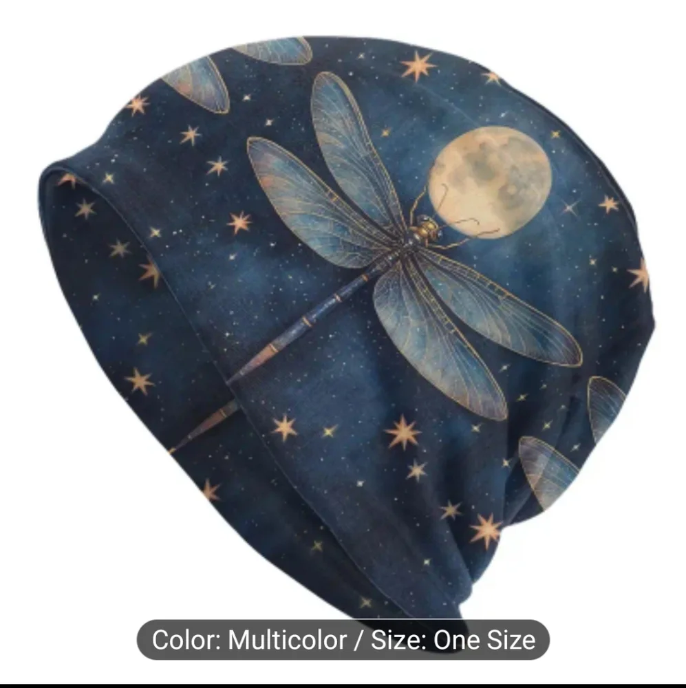 Dragonfly & Moon Slouch Beanie